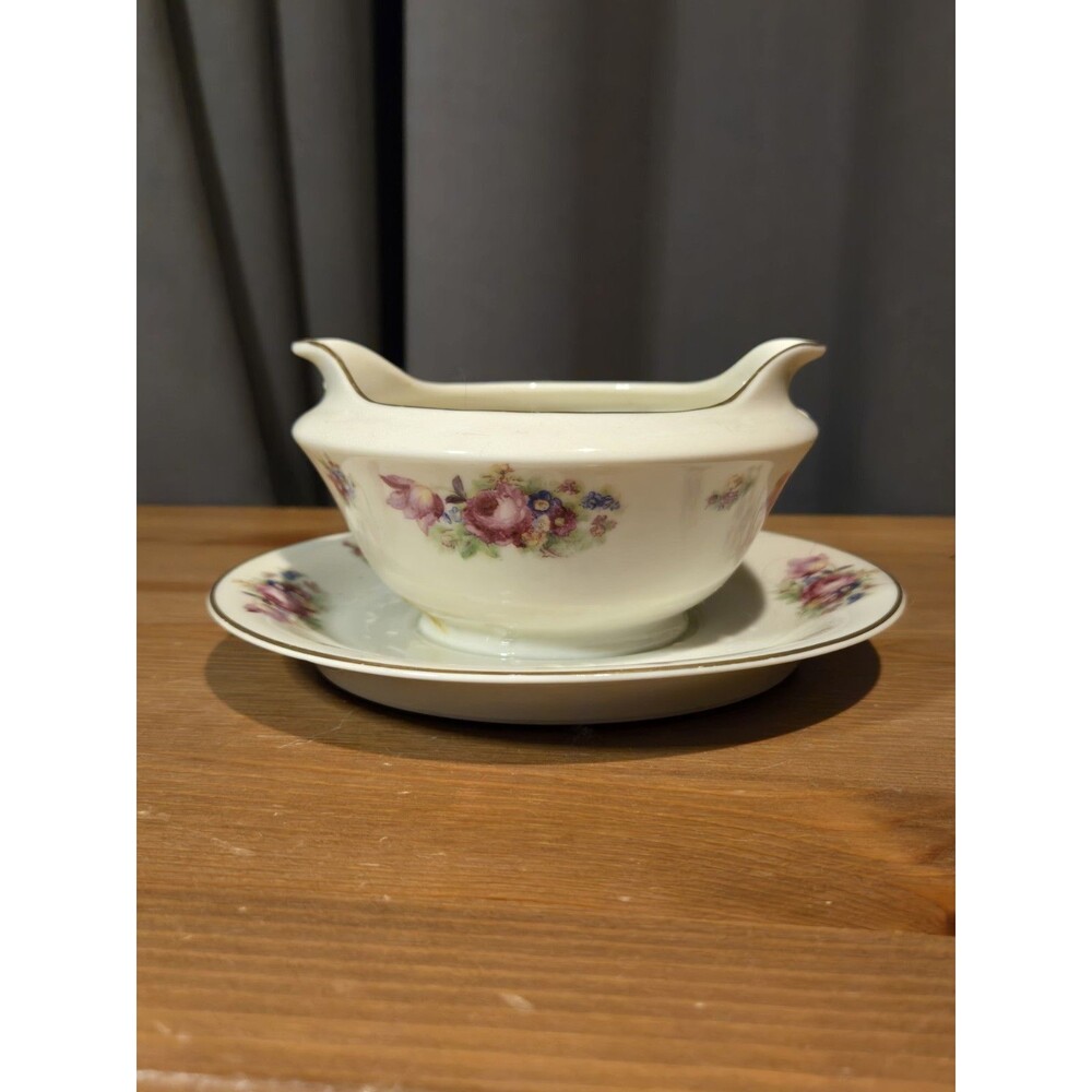 Cerabel Porcelain Serving Gravy Sauce Bowl W/Attached Plate, Belgium, Vtg 50s